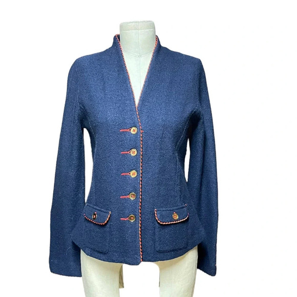 Anthropologie Rosie Neira Military Sweater Blazer Jacket Wool‎ Navy Blue Size XS - Picture 2 of 10